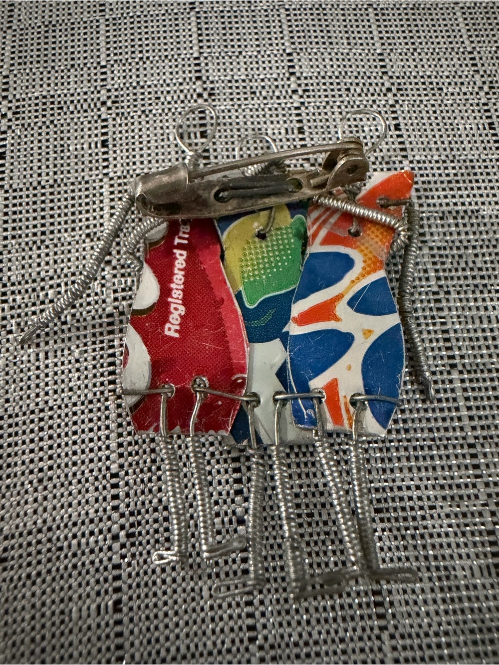 Vintage Colorful Recycled Metal Pin - Red, Blue, Orange Three Sisters - Picture 3 of 5